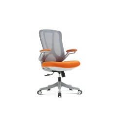 Chaise Bureau Résille Grise & Tissu Orange – Accoudoirs Rabattables Gris (GB-21G)