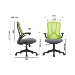 Alternative view of Chaise Bureau Résille Vert & Tissu Gris – Accoudoirs Rabattables Noir (GB-21B)