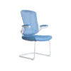 Chaise Visiteur Résille Bleue & Tissu Bleu – Accoudoirs Rabattables Blanc/Gris (GB-21C-1)