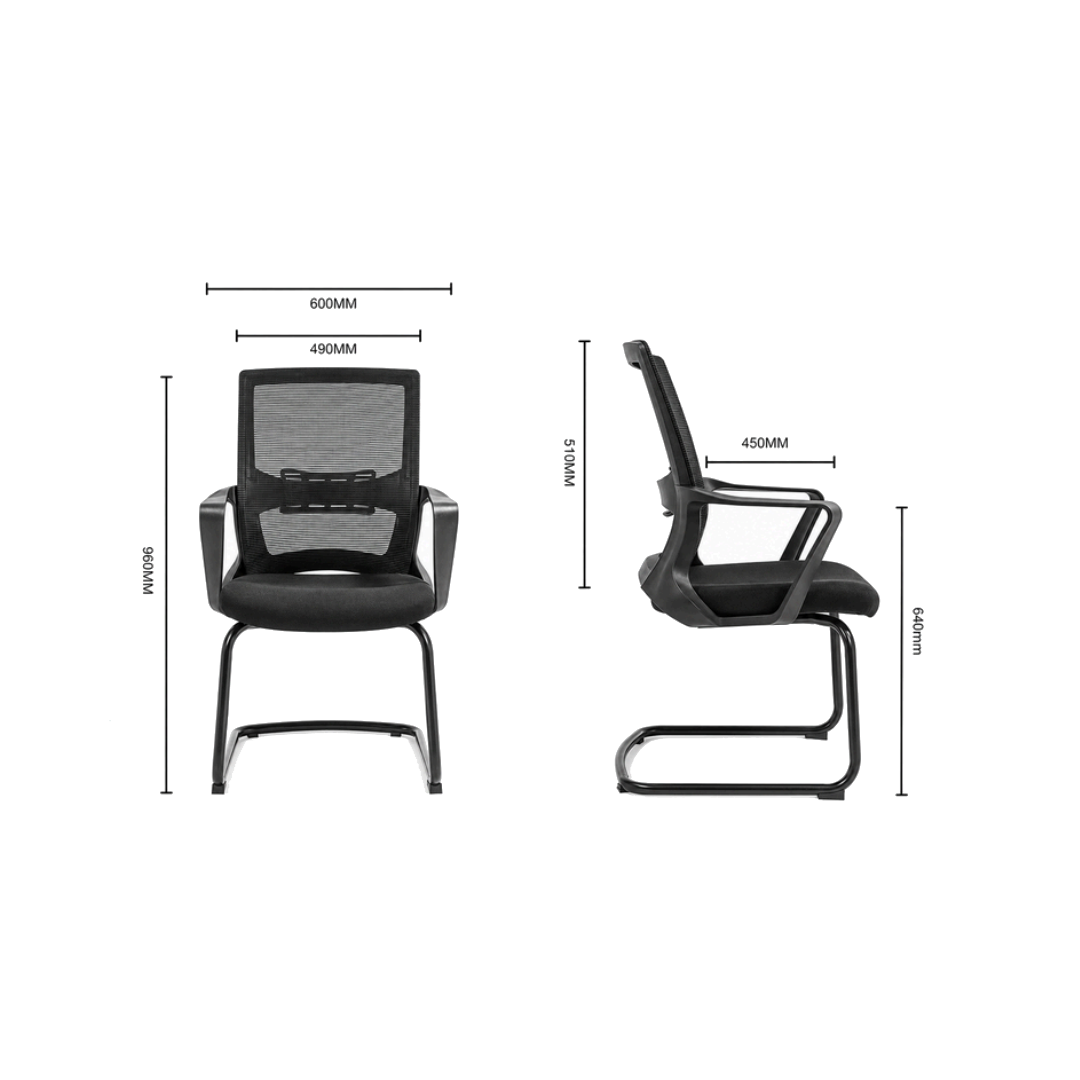 Chaise Visiteur Résille Full Black – Piètement Luge (GB-11C) – Image 3