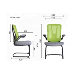 Alternative view of Chaise Visiteur Résille Vert & Tissu Gris – Accoudoirs Rabattables Noir (GB-21C-1)