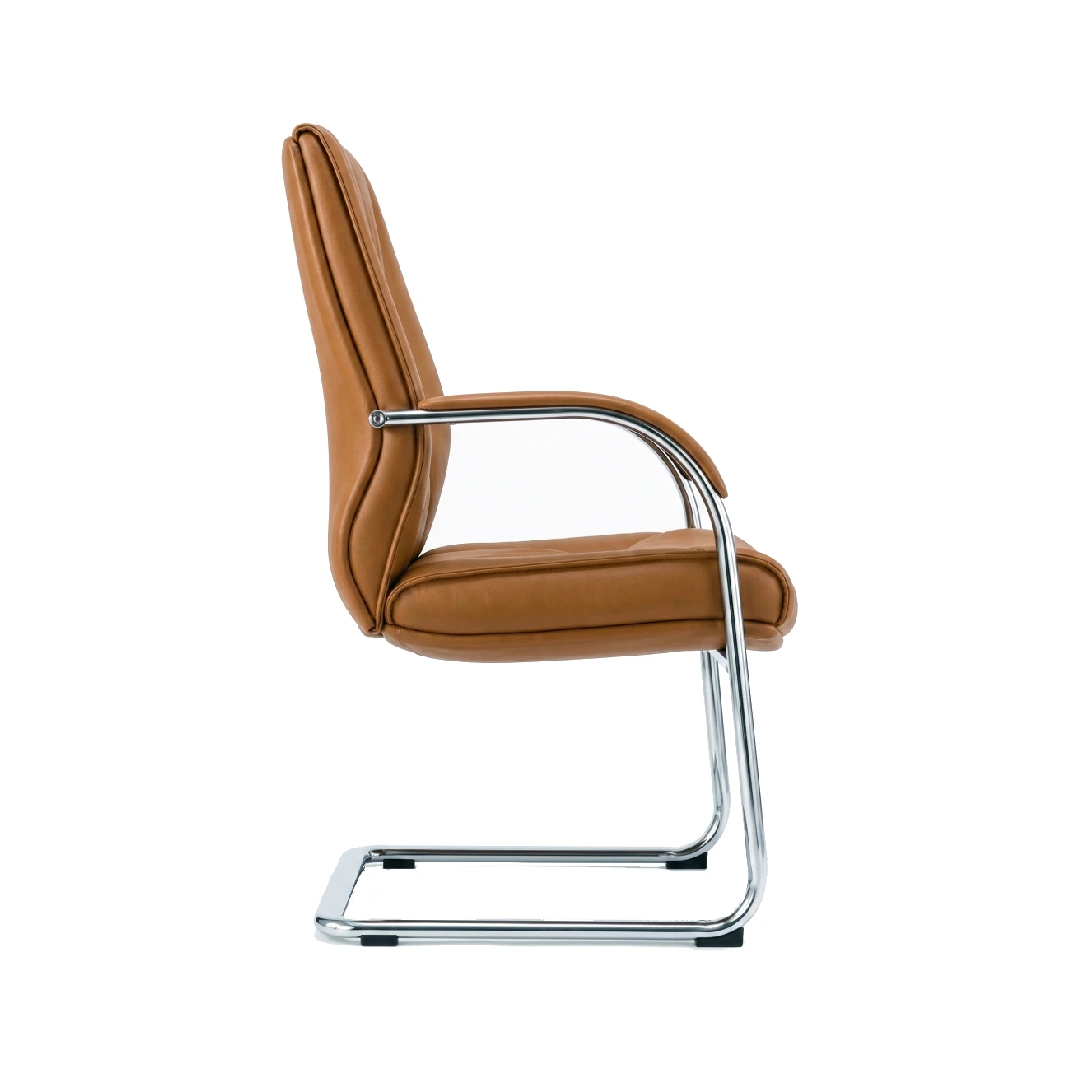 Chaise Visiteur Simili Cuir PU – Luge Chromée Marron (GC-2820S) – Image 3