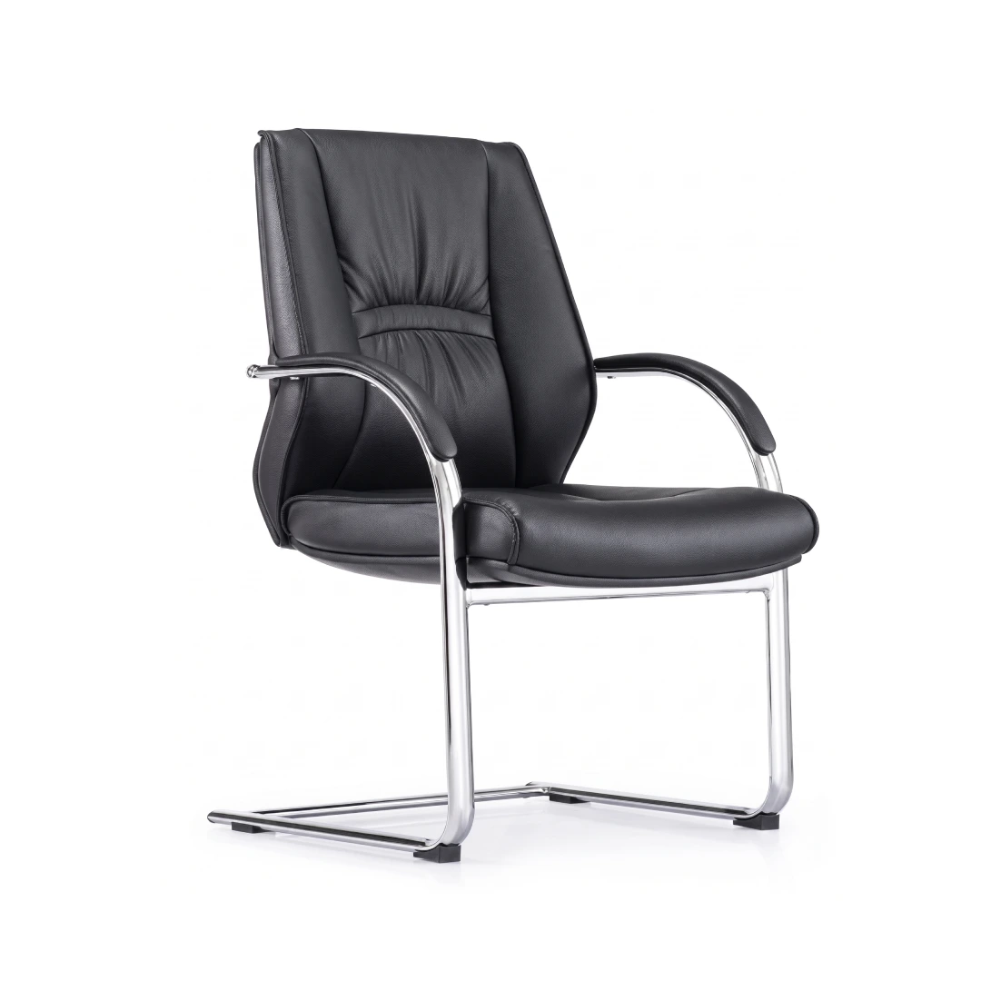 Chaise Visiteur Simili Cuir PU – Luge Chromée Noir (GC-2820S)