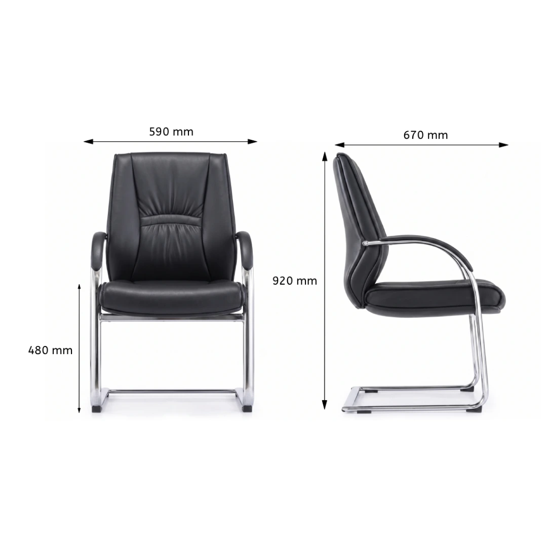 Chaise Visiteur Simili Cuir PU – Luge Chromée Noir (GC-2820S) – Image 4