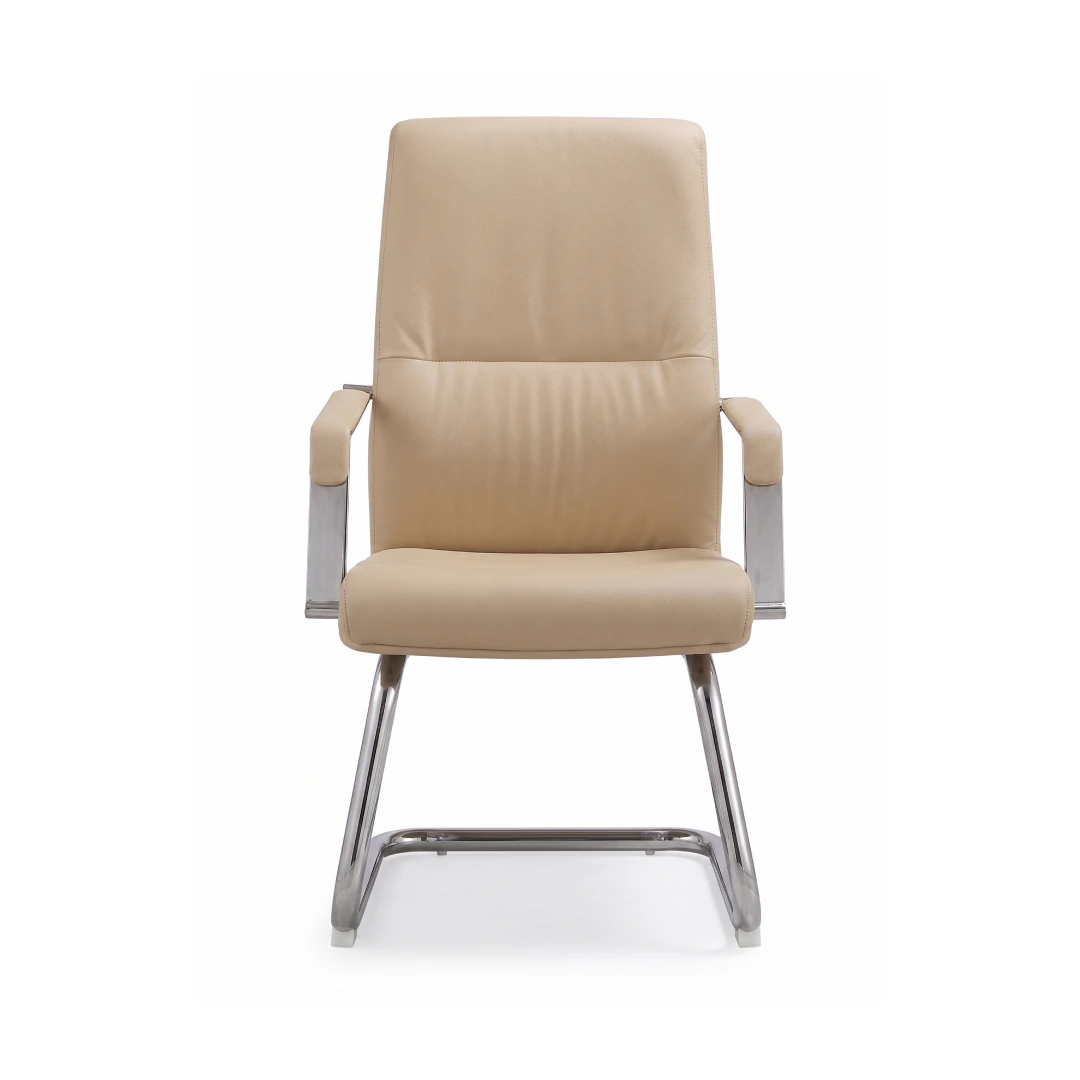Chaise Visiteur Simili Cuir – Mécanisme Avion – Luge Chromée – Beige (GC-2819S) – Image 2
