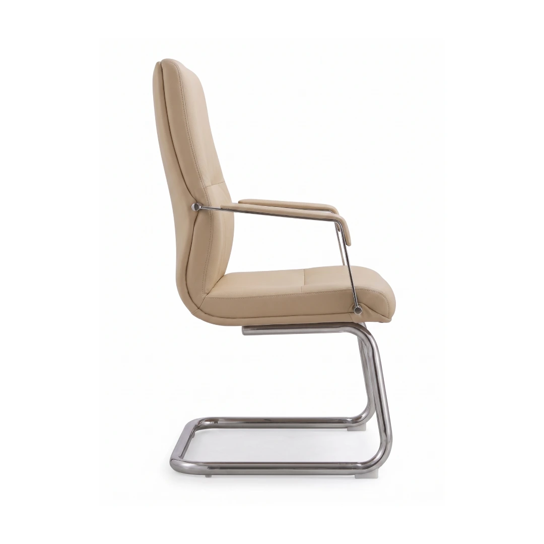 Chaise Visiteur Simili Cuir – Mécanisme Avion – Luge Chromée – Beige (GC-2819S) – Image 3