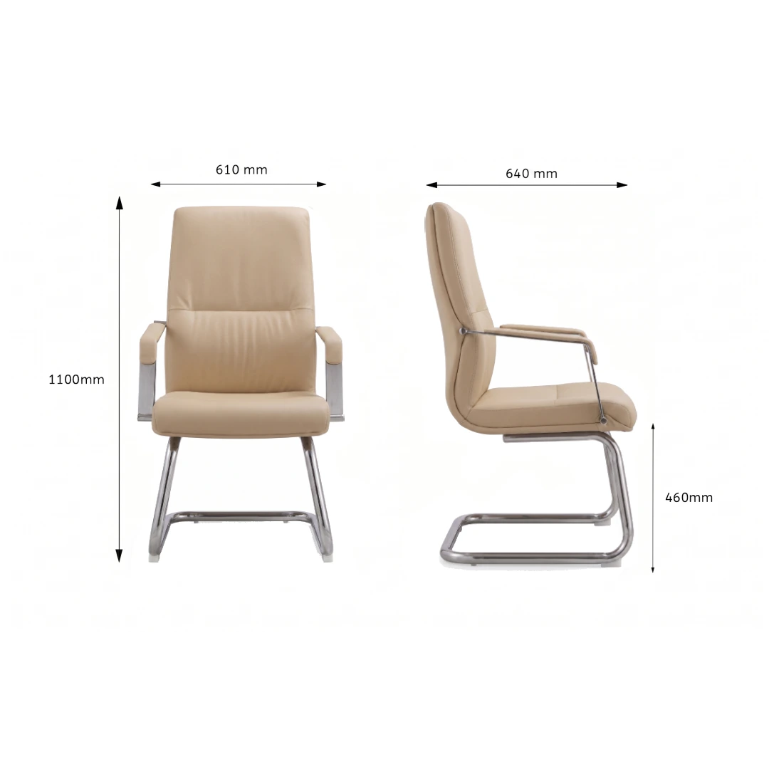 Chaise Visiteur Simili Cuir – Mécanisme Avion – Luge Chromée – Beige (GC-2819S) – Image 4