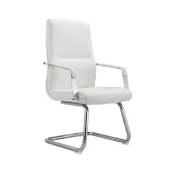 Chaise Visiteur Simili Cuir – Mécanisme Avion – Luge Chromée – Blanc (GC-2819S)